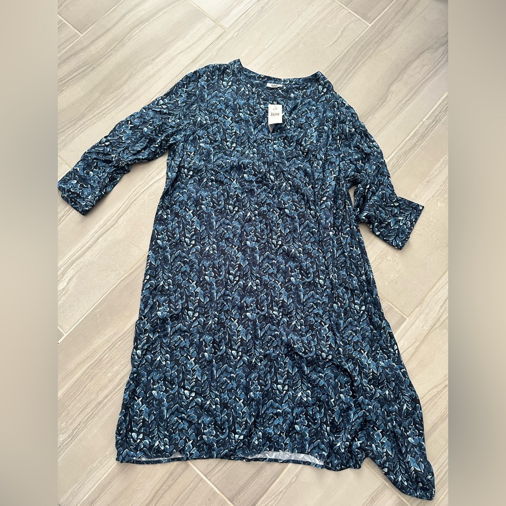 🌿 NWT J. Jill Navy & Light Blue Leaf Print Dress XL – Pockets! 🌿 - Picture 2 of 5